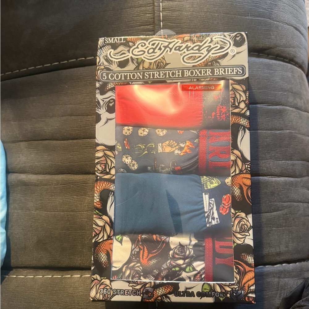 Ed Hardy Floral & Skull Print Boxer Briefs - Black, Orange, Green, White